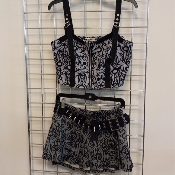 Lip Service Dresses & Skirts - Widow,Lip service sister brand skirt set! Tribal tattoo punk print w spiked belt